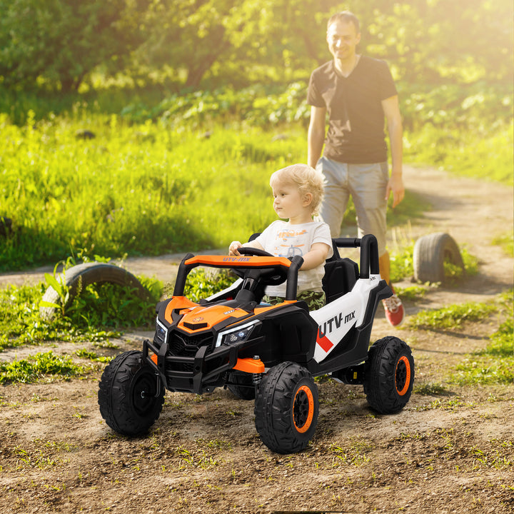 Carro Elétrico para Crianças 12V UTV com 2 Motores Controlo Remoto 2,4G Velocidade até 7 km/h Sistema de Suspensão Faróis USB para Crianças acima de 3 Anos 96x61x56 cm Laranja