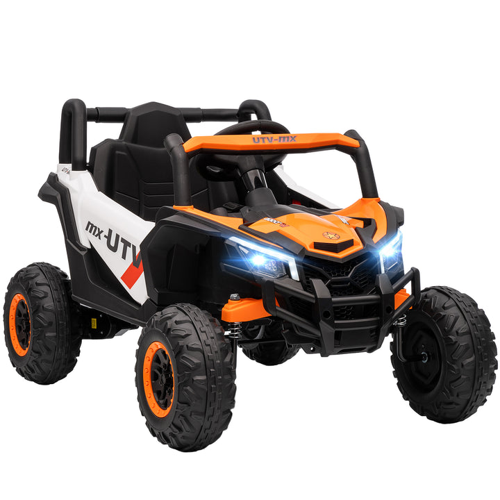 Carro Elétrico para Crianças 12V UTV com 2 Motores Controlo Remoto 2,4G Velocidade até 7 km/h Sistema de Suspensão Faróis USB para Crianças acima de 3 Anos 96x61x56 cm Laranja