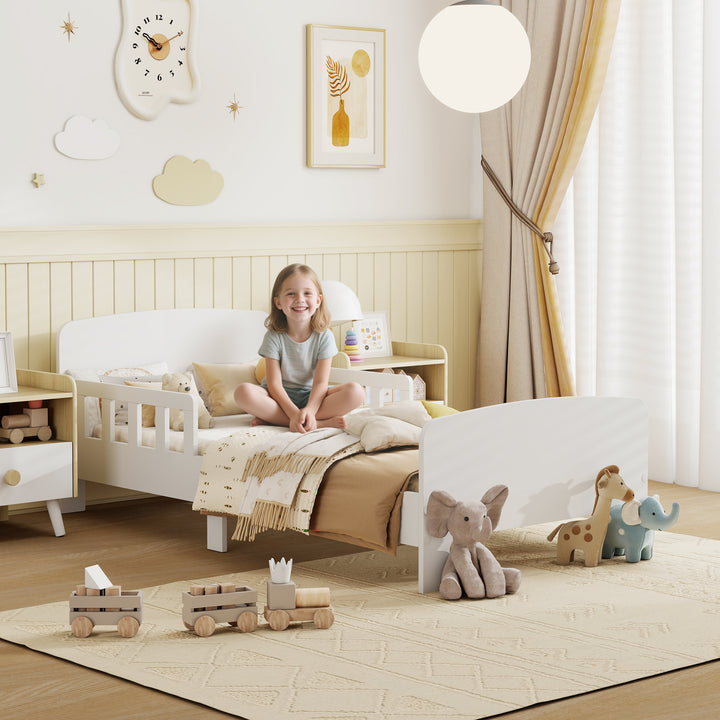 Cama para Crianças 70x140 cm Cama Infantil com Barreira Anticaídas e Estrado para Meninos e Meninas de 3-8 Anos Branco
