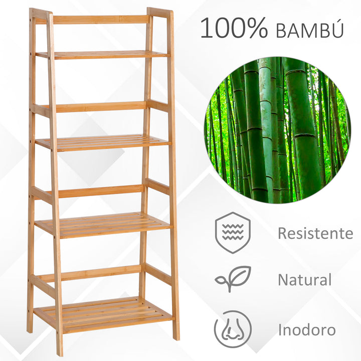 Estante de Bambu 4 Níveis Estante em Escada de Casa de Banho Livraria Organizador 48x30x119cm