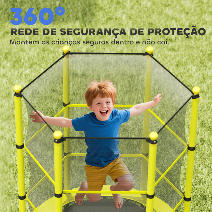 Cama Elástica Infantil Ø140 cm, Trampolim para Crianças dos 3-10 Anos com Rede de Segurança e Estrutura de Aço, Suporta até 50 kg, para Interior e Exterior, Amarelo