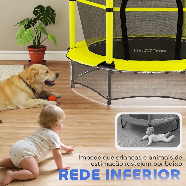 Cama Elástica Infantil Ø140 cm, Trampolim para Crianças dos 3-10 Anos com Rede de Segurança e Estrutura de Aço, Suporta até 50 kg, para Interior e Exterior, Amarelo