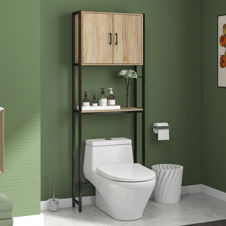 Móvel sobre Sanita Organizador sobre WC com 2 Portas Prateleira Ajustável Prateleira Aberta Estante de Casa de Banho sobre WC para Espaço Pequeno 64x19x178 cm Madeira