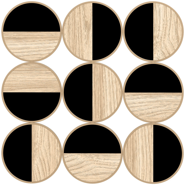 Quadro Decorativo de Parede Geométrico Decoração de Parede Moderno 3D 60x60 cm Quadro de Parede com Espelho de Plástico Estrutura Metálica Preto e Madeira