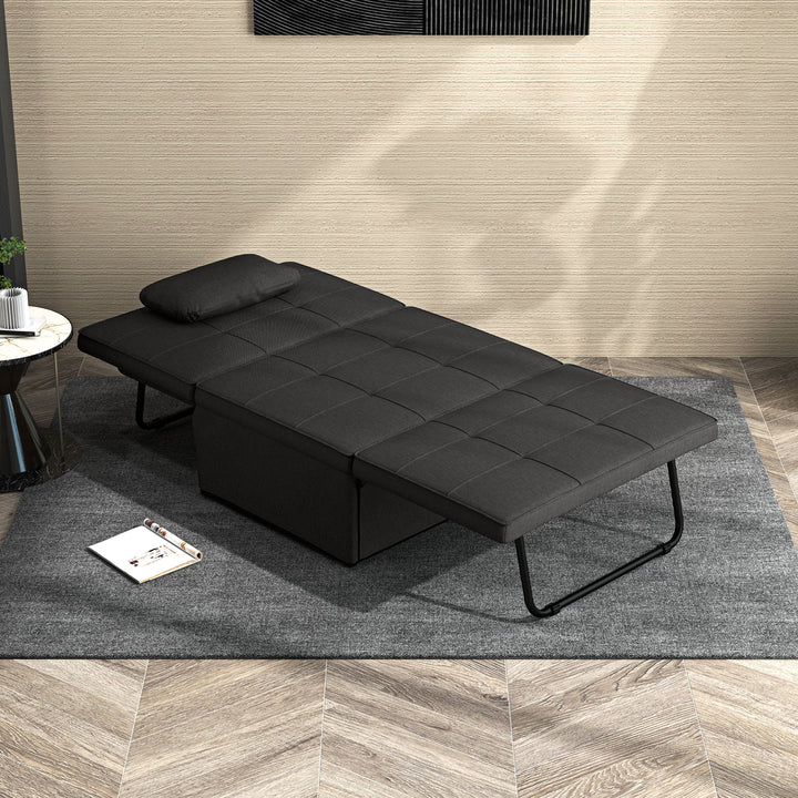 Sofá Cama Individual 3 em 1 Estofado em Linho Sofá Reclinável em 5 Posições com Apoio para os Pés e Apoio para a Cabeça para Sala de Estar Carga Máxima 200kg 95x189x43 cm Preto
