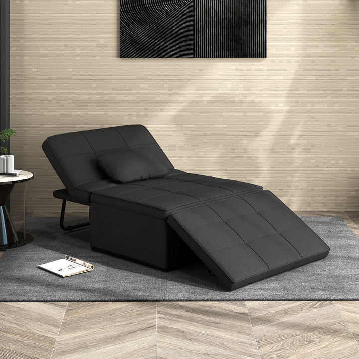 Sofá Cama Individual 3 em 1 Estofado em Linho Sofá Reclinável em 5 Posições com Apoio para os Pés e Apoio para a Cabeça para Sala de Estar Carga Máxima 200kg 95x189x43 cm Preto