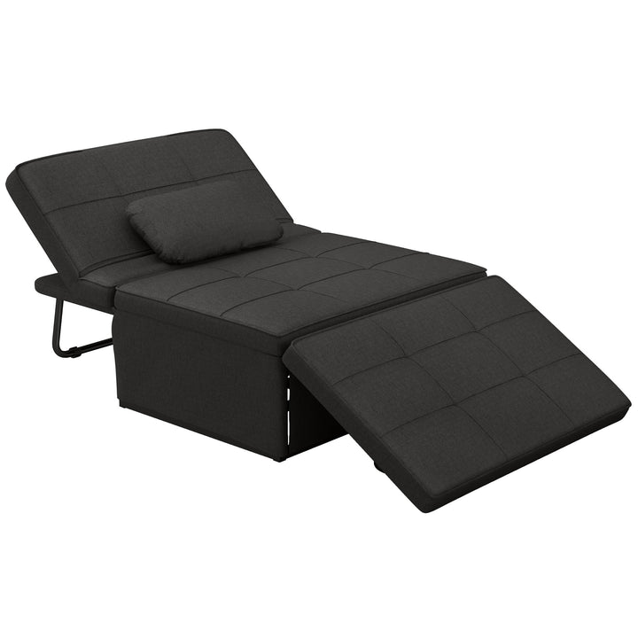 Sofá Cama Individual 3 em 1 Estofado em Linho Sofá Reclinável em 5 Posições com Apoio para os Pés e Apoio para a Cabeça para Sala de Estar Carga Máxima 200kg 95x189x43 cm Preto