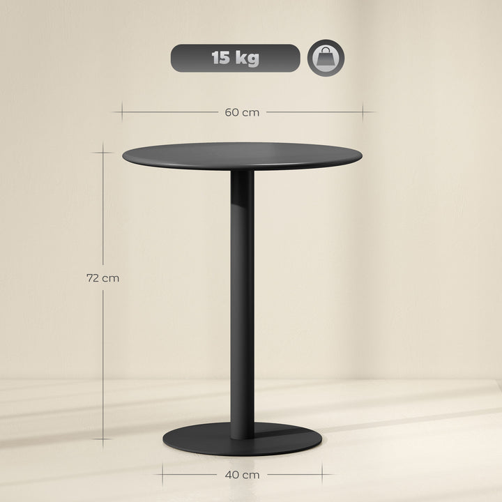 Mesa de Refeição Redonda para 2 Pessoas Mesa de Cozinha de Aço para Interior e Exterior Ø60x72 cm Preto