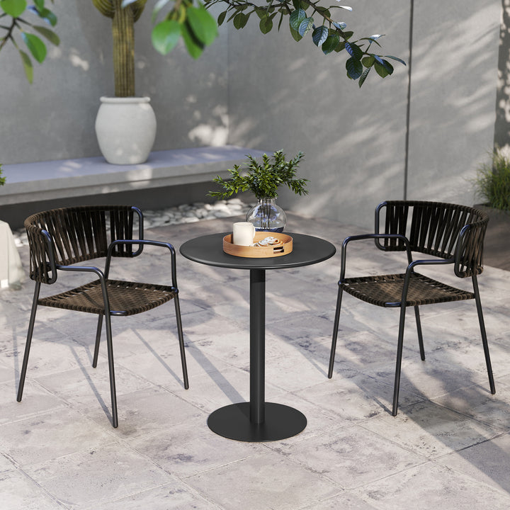Mesa de Refeição Redonda para 2 Pessoas Mesa de Cozinha de Aço para Interior e Exterior Ø60x72 cm Preto