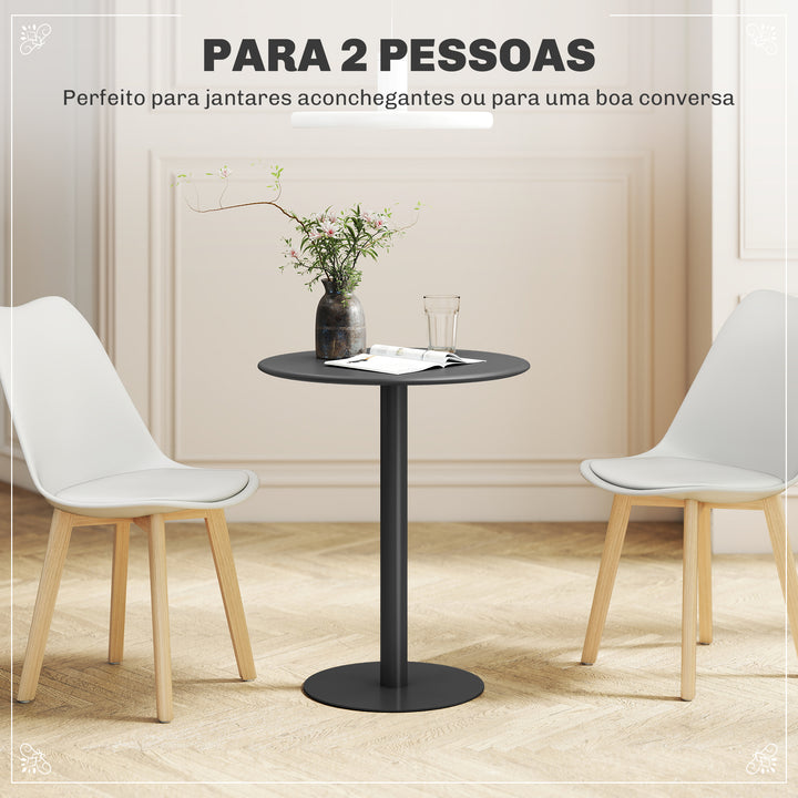Mesa de Refeição Redonda para 2 Pessoas Mesa de Cozinha de Aço para Interior e Exterior Ø60x72 cm Preto