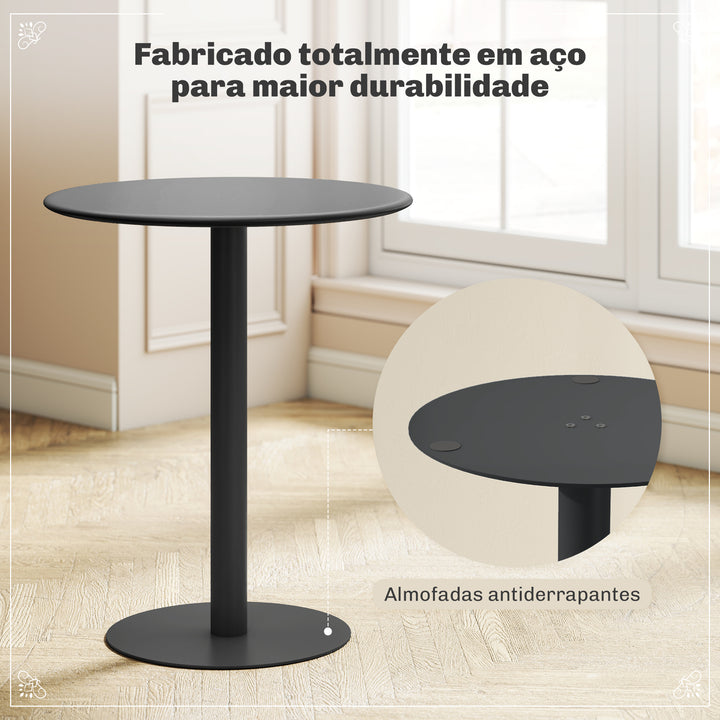 Mesa de Refeição Redonda para 2 Pessoas Mesa de Cozinha de Aço para Interior e Exterior Ø60x72 cm Preto
