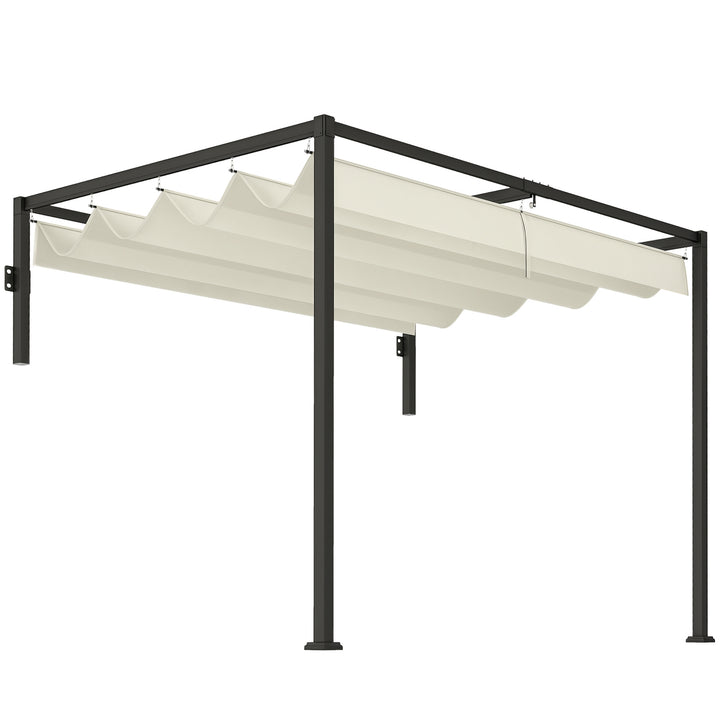 Pérgola de Parede 297x211x220 cm Pérgola de Jardim com Teto Retrátil e Estrutura de Aço Pérgola para Pátio Exterior Creme