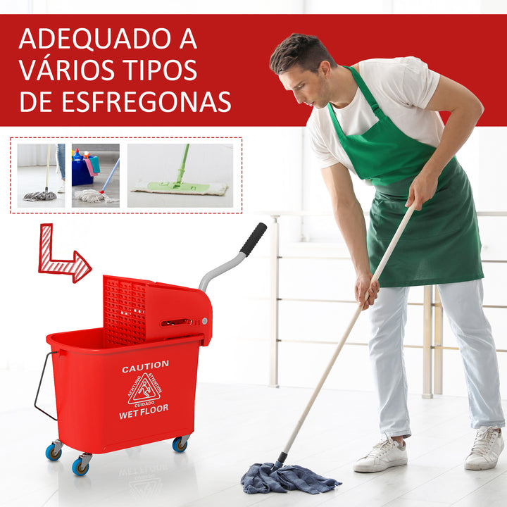 Balde de Limpeza 20L com Rodas e Espremedor Balde para Esfregona com Separador de Água 60x27x70,5 cm Vermelho