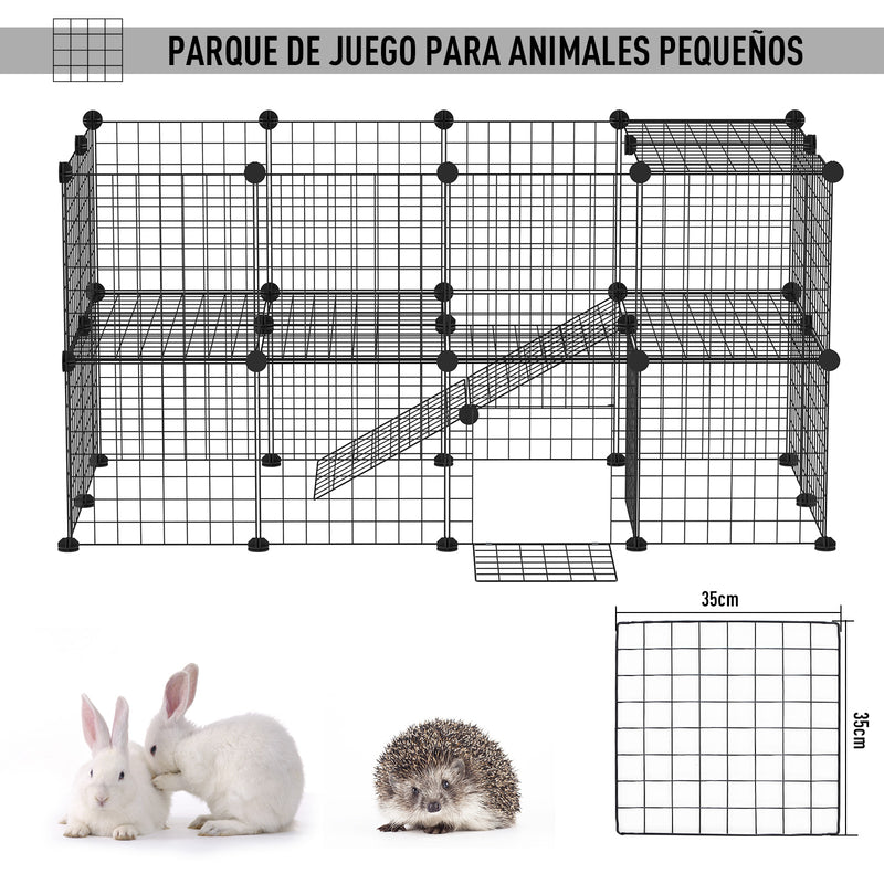 Recinto de Metal para Animais de Estimação Recinto Metálico com 36 Painéis para Pequenos Animais Desmontável DIY 146x73x73 cm Preto