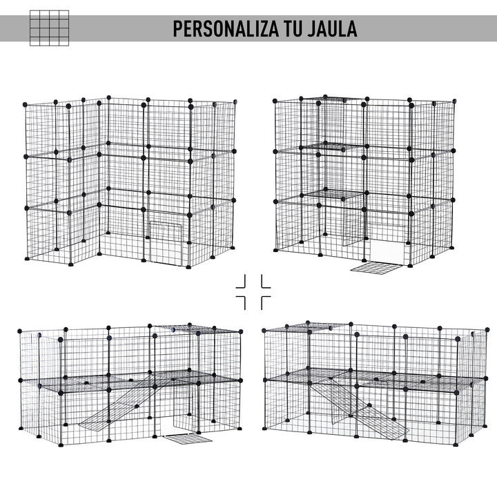 Recinto de Metal para Animais de Estimação Recinto Metálico com 36 Painéis para Pequenos Animais Desmontável DIY 146x73x73 cm Preto