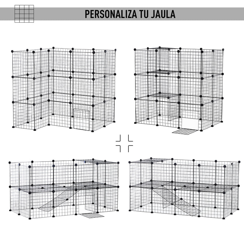 Recinto de Metal para Animais de Estimação Recinto Metálico com 36 Painéis para Pequenos Animais Desmontável DIY 146x73x73 cm Preto