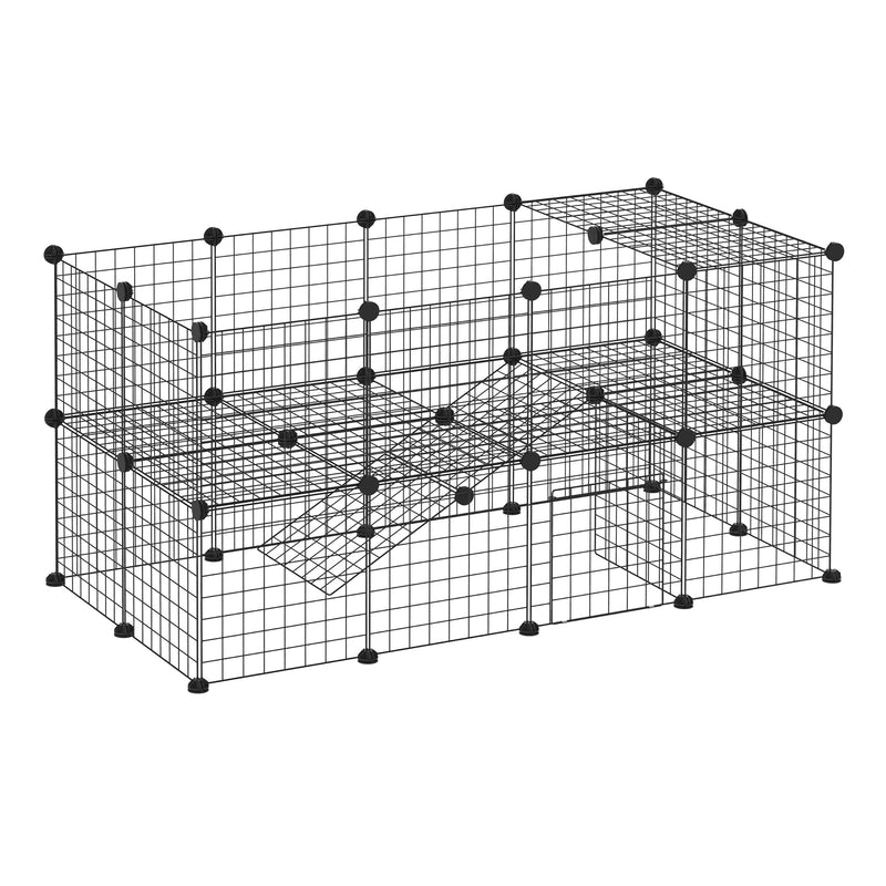 Recinto de Metal para Animais de Estimação Recinto Metálico com 36 Painéis para Pequenos Animais Desmontável DIY 146x73x73 cm Preto