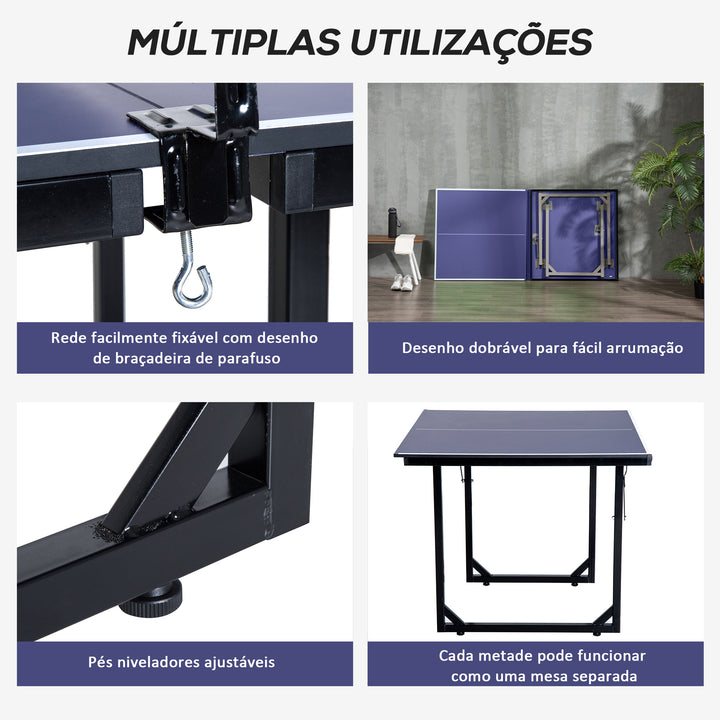 Mesa de Ping Pong Dobrável Mesa de Ping Pong Profissional com Rede e Estrutura de Aço para Interior e Exterior 182x91x76 cm Azul