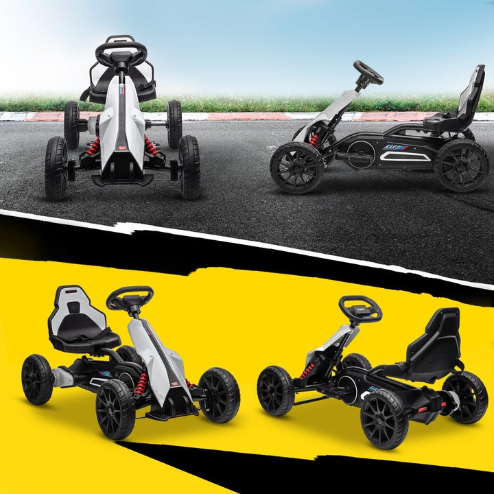 Go Kart Carro Elétrico para Crianças de 3 a 8 Anos Kart a Bateria 12V Velocidade Ajustável 3-5 km/h e Cinto de Segurança Carga 30 kg para Exterior 100x58x58,5 cm Branco