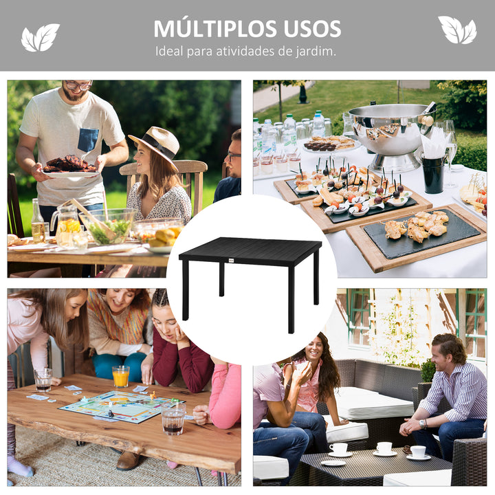 Mesa de Jardim Retangular Mesa de Exterior para 6 Pessoas com Bancada de Ripas e Estrutura de Alumínio para Terraço Balcão 140x90x74cm Preto