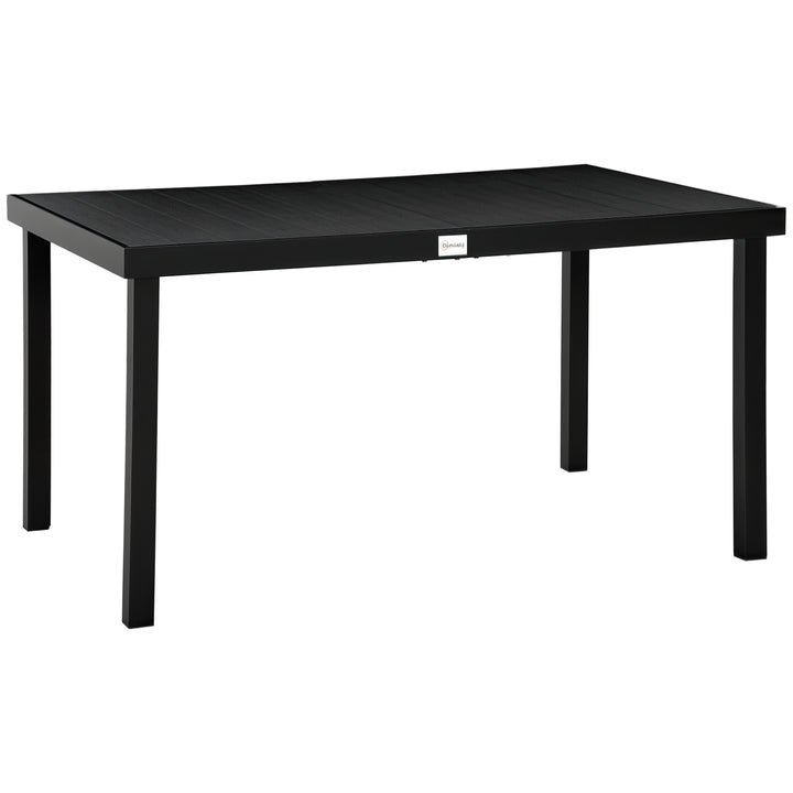 Mesa de Jardim Retangular Mesa de Exterior para 6 Pessoas com Bancada de Ripas e Estrutura de Alumínio para Terraço Balcão 140x90x74cm Preto