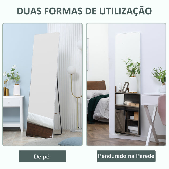 Espelho de Pé Espelho de Corpo Inteiro 45x37x158,5cm Espelho de Parede com Estrutura de Liga de Alumínio para Sala de Estar Dormitório Entrada Estilo Moderno Prata