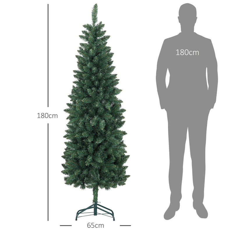 Árvore de Natal Estreita Árvore de Natal Tipo Lápis de 180 cm com Base Dobrável e 479 Ramos para Escritório Verde