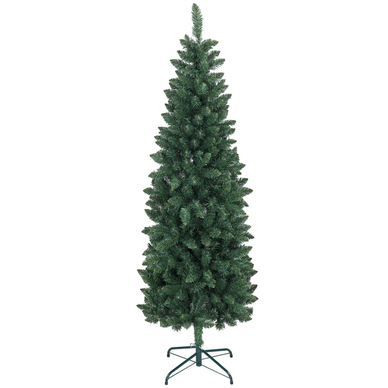 Árvore de Natal Estreita Árvore de Natal Tipo Lápis de 180 cm com Base Dobrável e 479 Ramos para Escritório Verde