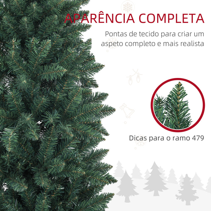 Árvore de Natal Estreita Árvore de Natal Tipo Lápis de 180 cm com Base Dobrável e 479 Ramos para Escritório Verde