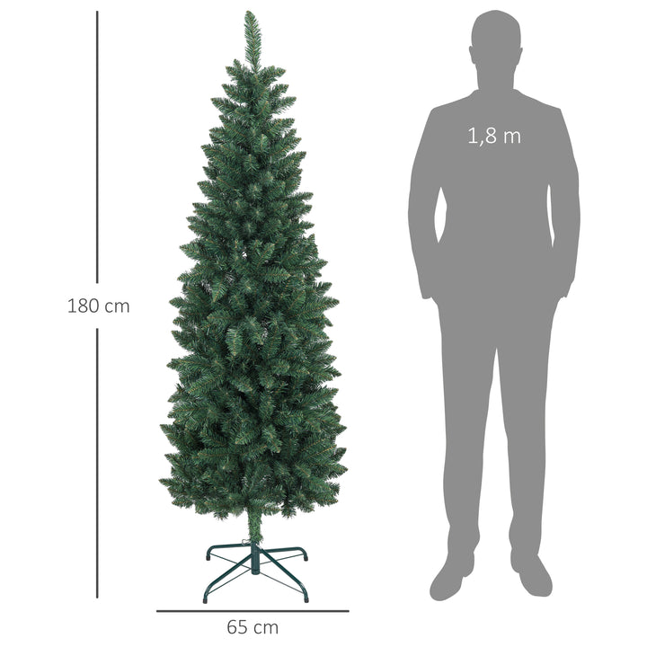 Árvore de Natal Estreita Árvore de Natal Tipo Lápis de 180 cm com Base Dobrável e 479 Ramos para Escritório Verde