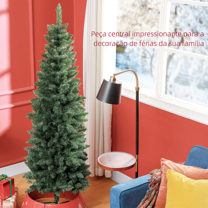 Árvore de Natal Estreita Árvore de Natal Tipo Lápis de 180 cm com Base Dobrável e 479 Ramos para Escritório Verde
