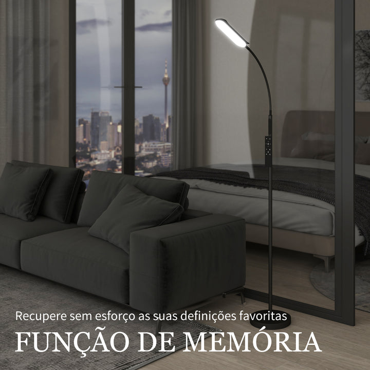 Candeeiro de Pé LED Regulável com Controlo Remoto e Tátil 5 Modos de Iluminação Temporizador de 60 Minutos Memória e Parte Inferior Giratório Flexível Ø22x175 cm Preto