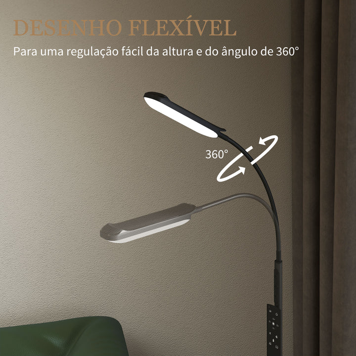Candeeiro de Pé LED Regulável com Controlo Remoto e Tátil 5 Modos de Iluminação Temporizador de 60 Minutos Memória e Parte Inferior Giratório Flexível Ø22x175 cm Preto