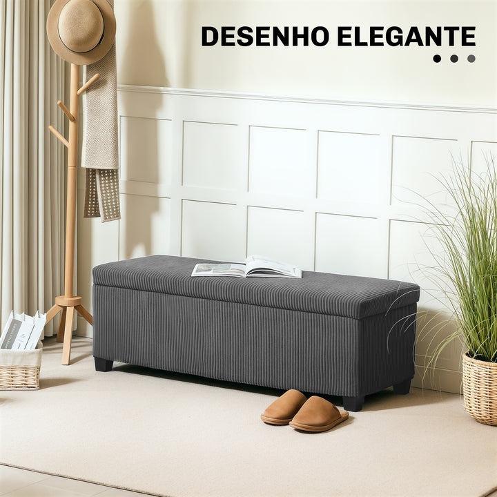 Banco de Arrumação Banco com Armazenamento Capacidade de 84 L 112x42x40 cm Estofado em Veludo Banco Pé de Cama para Dormitório Cinzento
