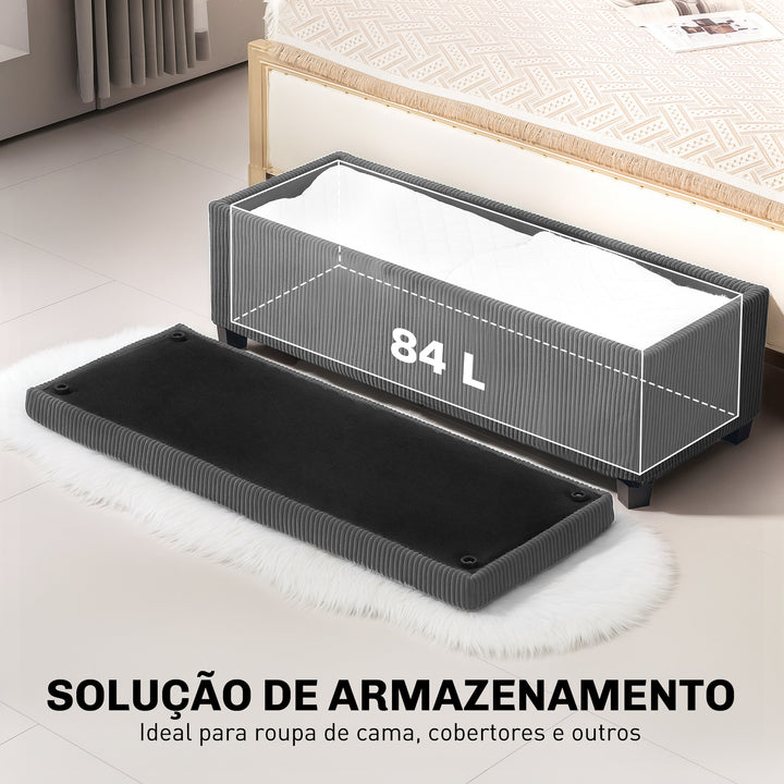 Banco de Arrumação Banco com Armazenamento Capacidade de 84 L 112x42x40 cm Estofado em Veludo Banco Pé de Cama para Dormitório Cinzento
