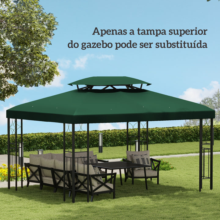 Toldo de Substituição 4x3m para Pérgola de Jardim 2 Níveis Respirável com 10 Orifícios de Drenagem Cobertura de Substituição de Pérgola Exterior Verde