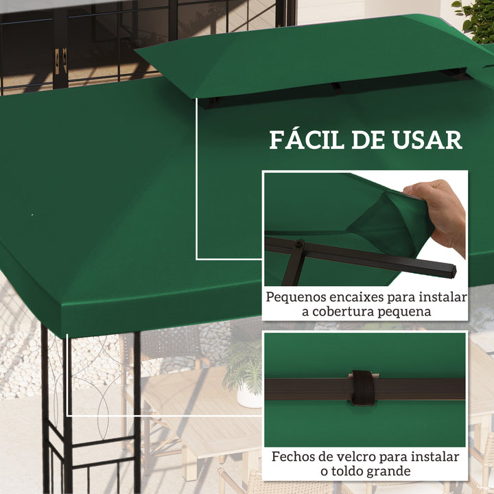 Toldo de Substituição 4x3m para Pérgola de Jardim 2 Níveis Respirável com 10 Orifícios de Drenagem Cobertura de Substituição de Pérgola Exterior Verde