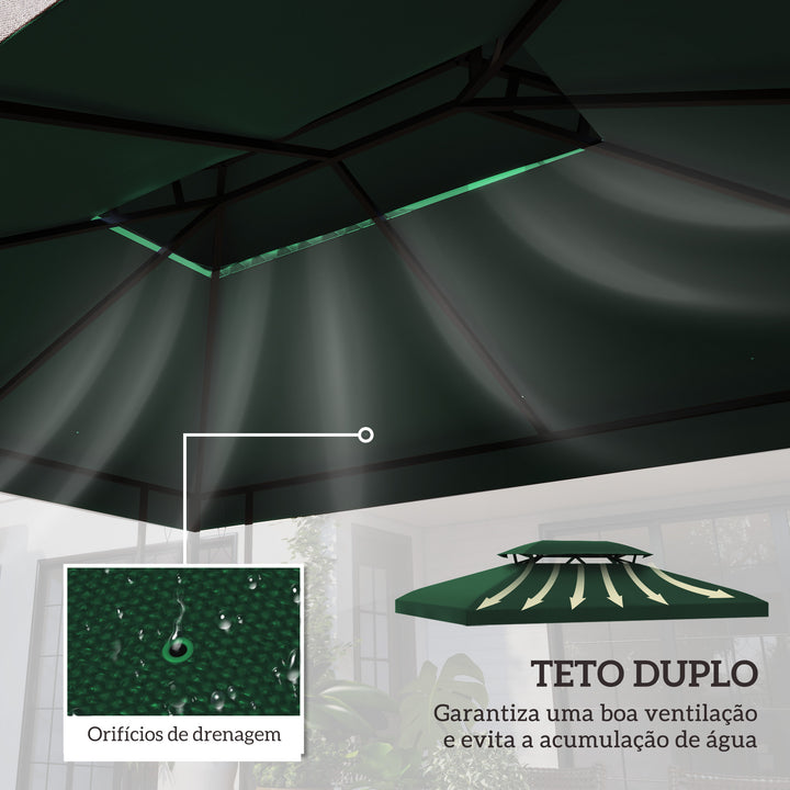 Toldo de Substituição 4x3m para Pérgola de Jardim 2 Níveis Respirável com 10 Orifícios de Drenagem Cobertura de Substituição de Pérgola Exterior Verde