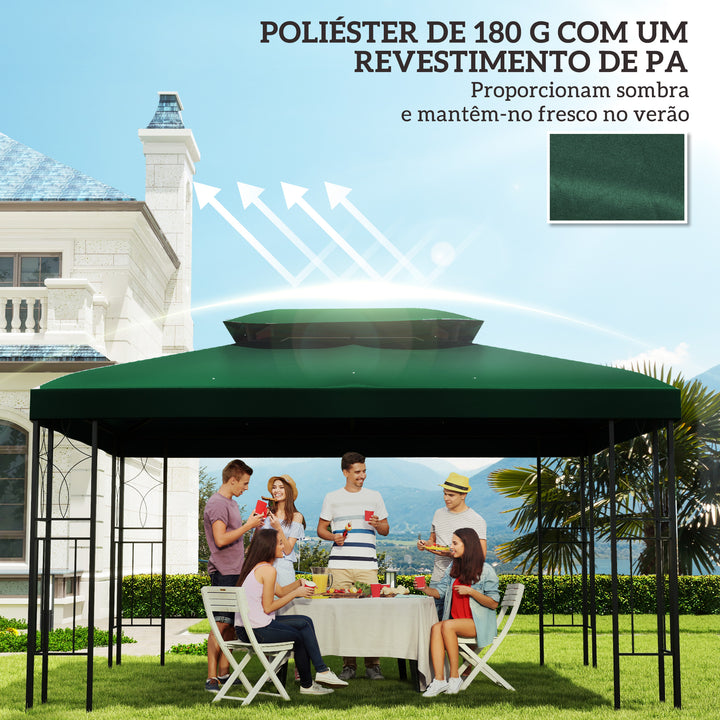 Toldo de Substituição 4x3m para Pérgola de Jardim 2 Níveis Respirável com 10 Orifícios de Drenagem Cobertura de Substituição de Pérgola Exterior Verde