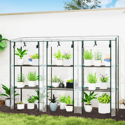 Estufa Pequena Estufa de Exterior com Prateleiras de 3 Níveis Portas com Fecho de Correr e Estrutura de Aço Estufa para Cultivar Plantas Flores 215x46x151 cm Transparente