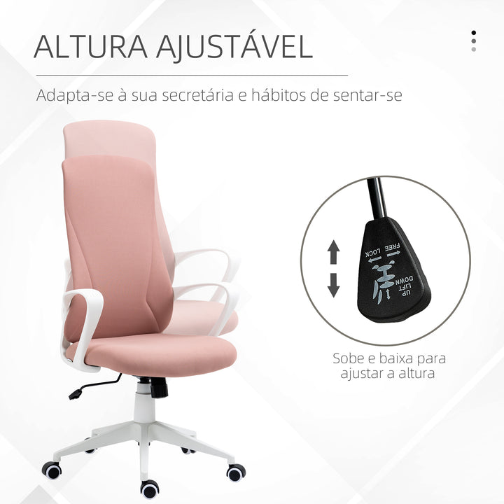 Cadeira de Escritório Giratória com Altura Ajustável Cadeira de Escritório Ergonómica com Apoio para os Braços Função de Inclinação e Encosto Alto para Sala de Estar Dormitório 62x56x110-119,5 cm Rosa