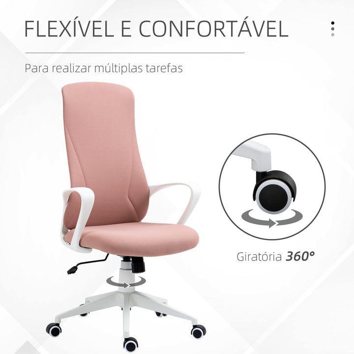 Cadeira de Escritório Giratória com Altura Ajustável Cadeira de Escritório Ergonómica com Apoio para os Braços Função de Inclinação e Encosto Alto para Sala de Estar Dormitório 62x56x110-119,5 cm Rosa