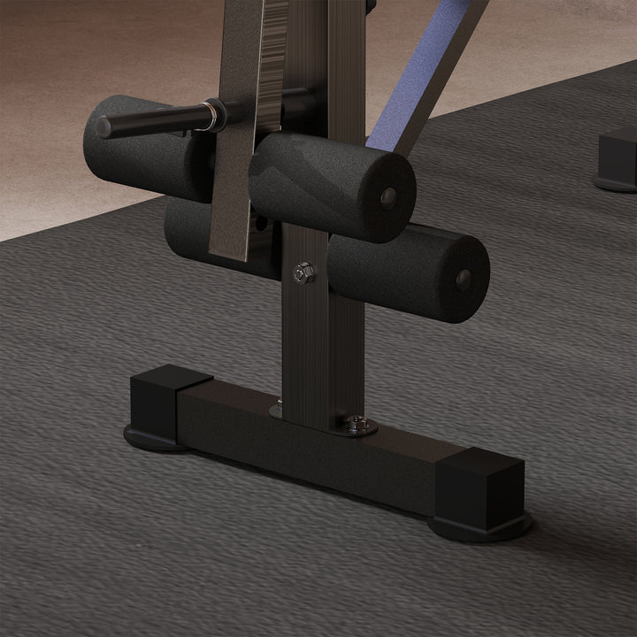 Banco de Musculação Multifuncional com Encosto Ajustável, Suporte para Barras Regulável, Extensão de Pernas, Curl de Pregador, Borboleta, Treino para Casa e Ginásio, Azul