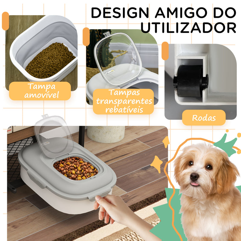 Recipiente de alimentação dobrável de 25l, recipiente de comida para cães com rodas, copo de medição, tigela dobrável e colher, recipiente de comida para animais de estimação, gatos, cinza