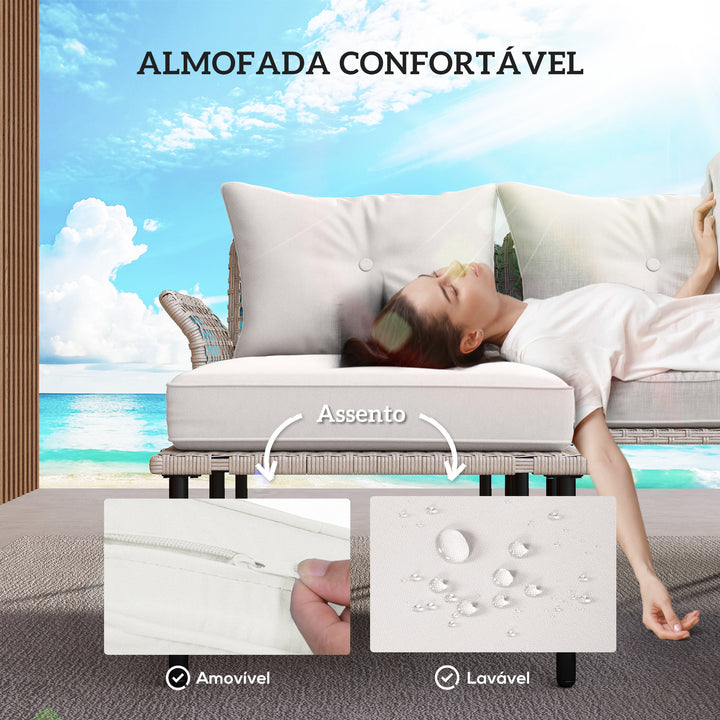 Conjunto de Jardim em Vime Sintético Conjunto de Móveis de Exterior com Sofá de 4 Módulos 1 Mesa de Centro e Almofadas Creme