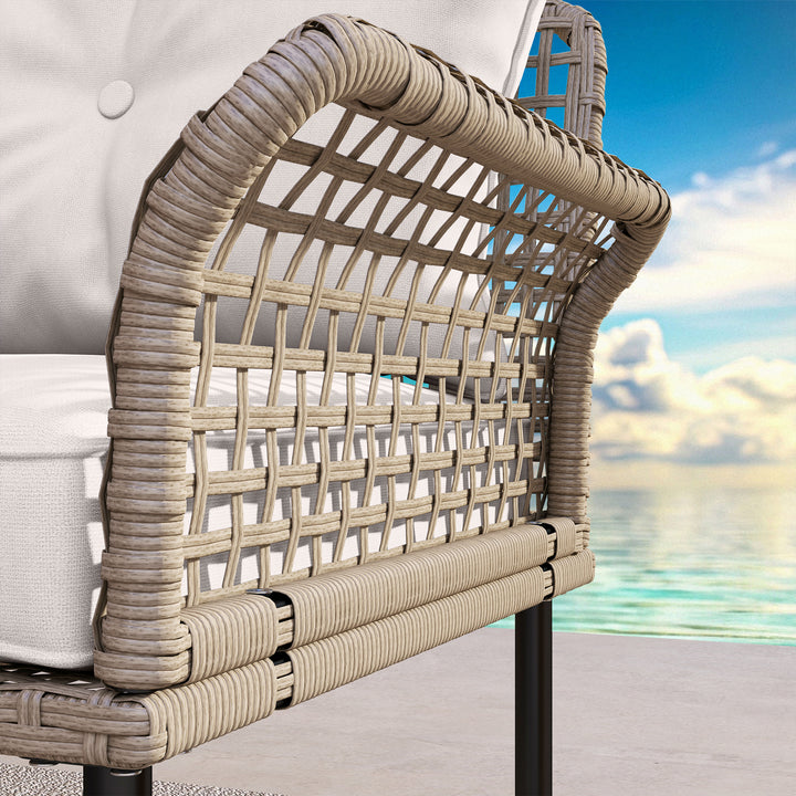 Conjunto de Jardim em Vime Sintético Conjunto de Móveis de Exterior com Sofá de 4 Módulos 1 Mesa de Centro e Almofadas Creme