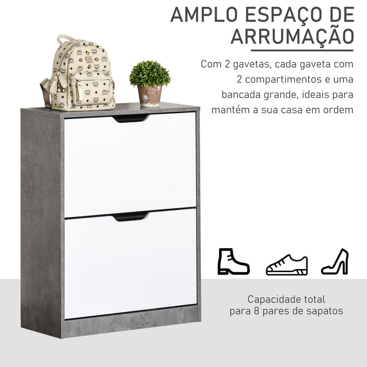 Sapateira Moderna Móvel Sapateira de Entrada com 2 Prateleiras Abatíveis para 8 Pares de Sapatos Sapateira Estreita para Corredor Entrada 62,5x26x81 cm Cinza