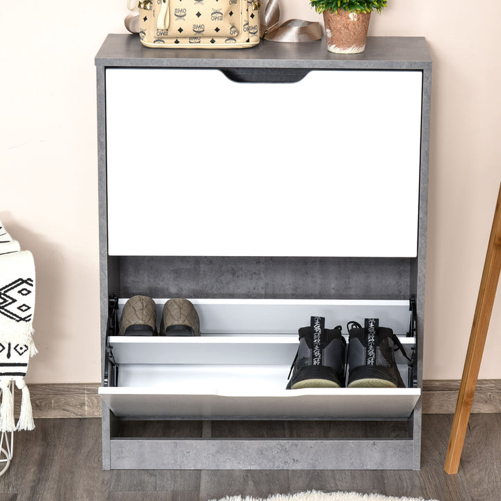 Sapateira Moderna Móvel Sapateira de Entrada com 2 Prateleiras Abatíveis para 8 Pares de Sapatos Sapateira Estreita para Corredor Entrada 62,5x26x81 cm Cinza