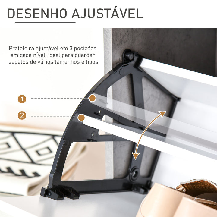Sapateira Moderna Móvel Sapateira de Entrada com 2 Prateleiras Abatíveis para 8 Pares de Sapatos Sapateira Estreita para Corredor Entrada 62,5x26x81 cm Cinza