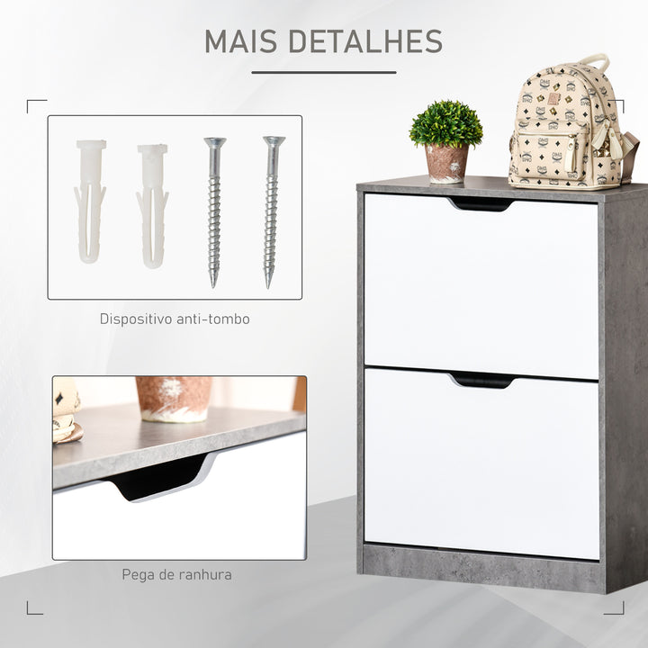 Sapateira Moderna Móvel Sapateira de Entrada com 2 Prateleiras Abatíveis para 8 Pares de Sapatos Sapateira Estreita para Corredor Entrada 62,5x26x81 cm Cinza